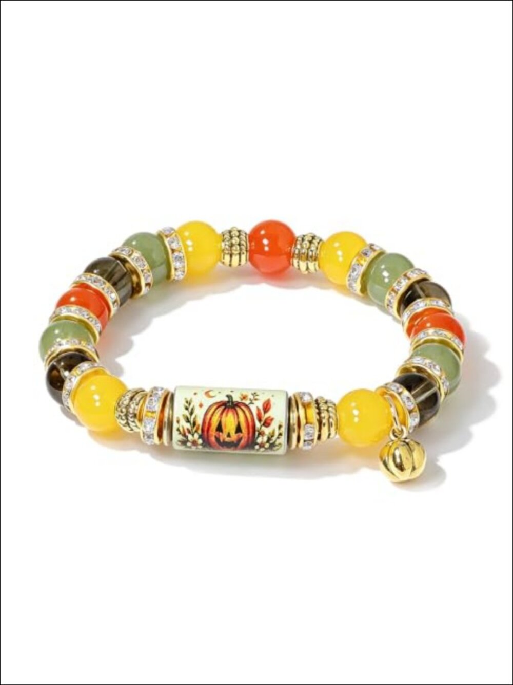 Elastic Beaded Pumpkin Charm Stretch Bracelet Halloween Costume Jewelry